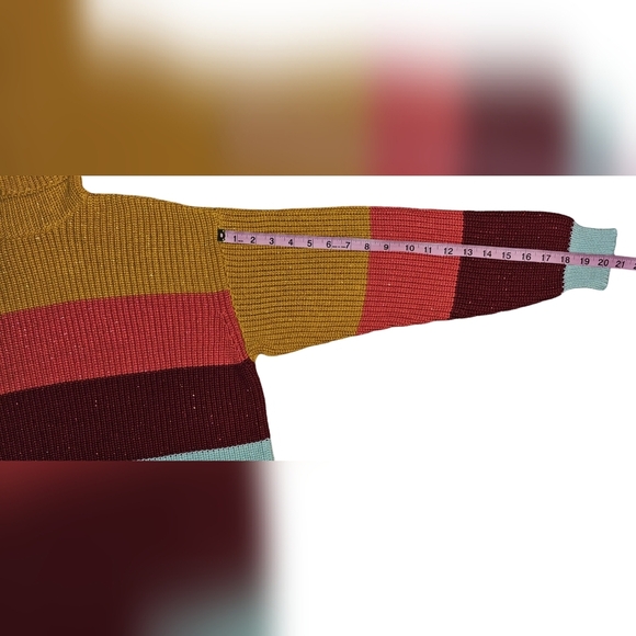 Farm Rio Anthropologie Striped Turtleneck Sweater Dress Multicolor Sz S - Picture 13 of 16